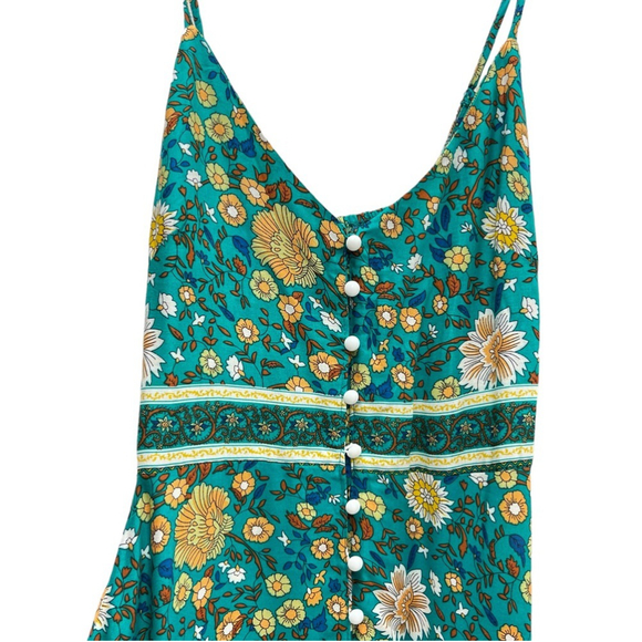 SOLD 🔴 Boho Buys long dress Printed floral fits XS, S green yellow blue - Picture 14 of 16